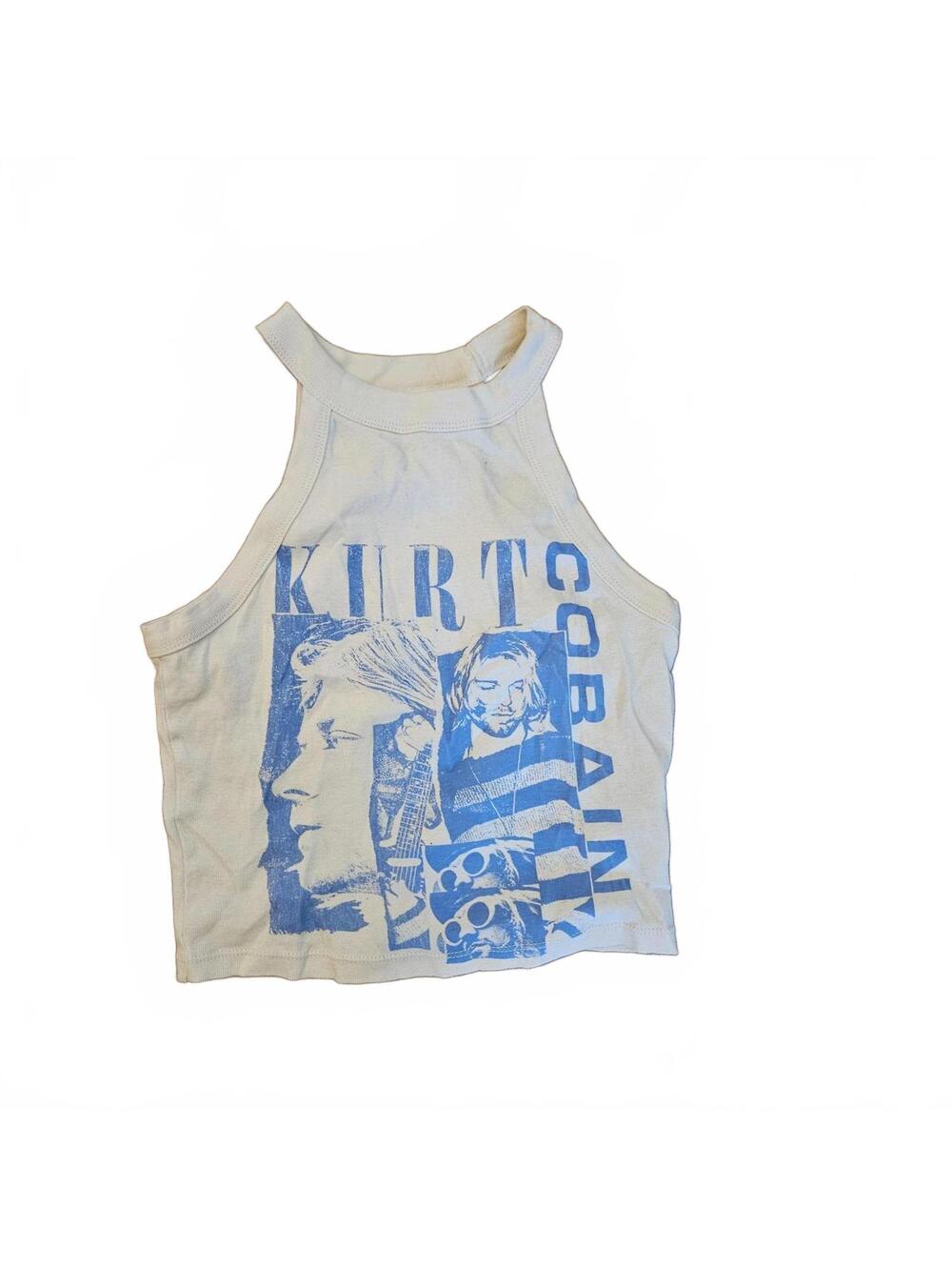 american eagle off white & blue Nirvana crop tank top size small cotton